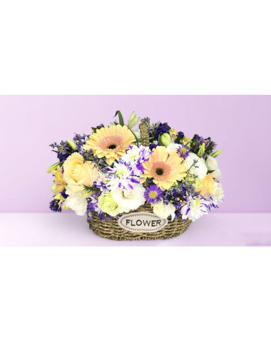 Basket in Purple with Gerberas & Chrysanthemums