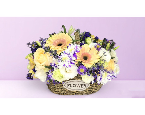 Basket in Purple with Gerberas & Chrysanthemums
