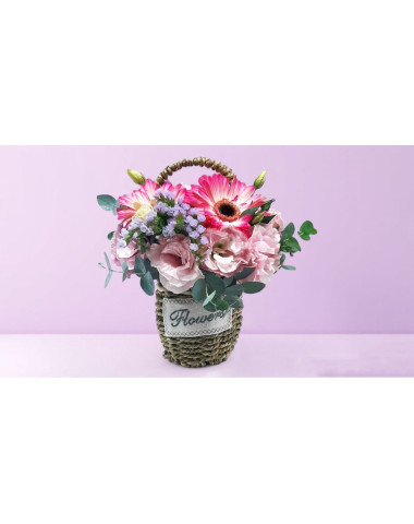 Flower Basket with Lisianthus & Gerbera